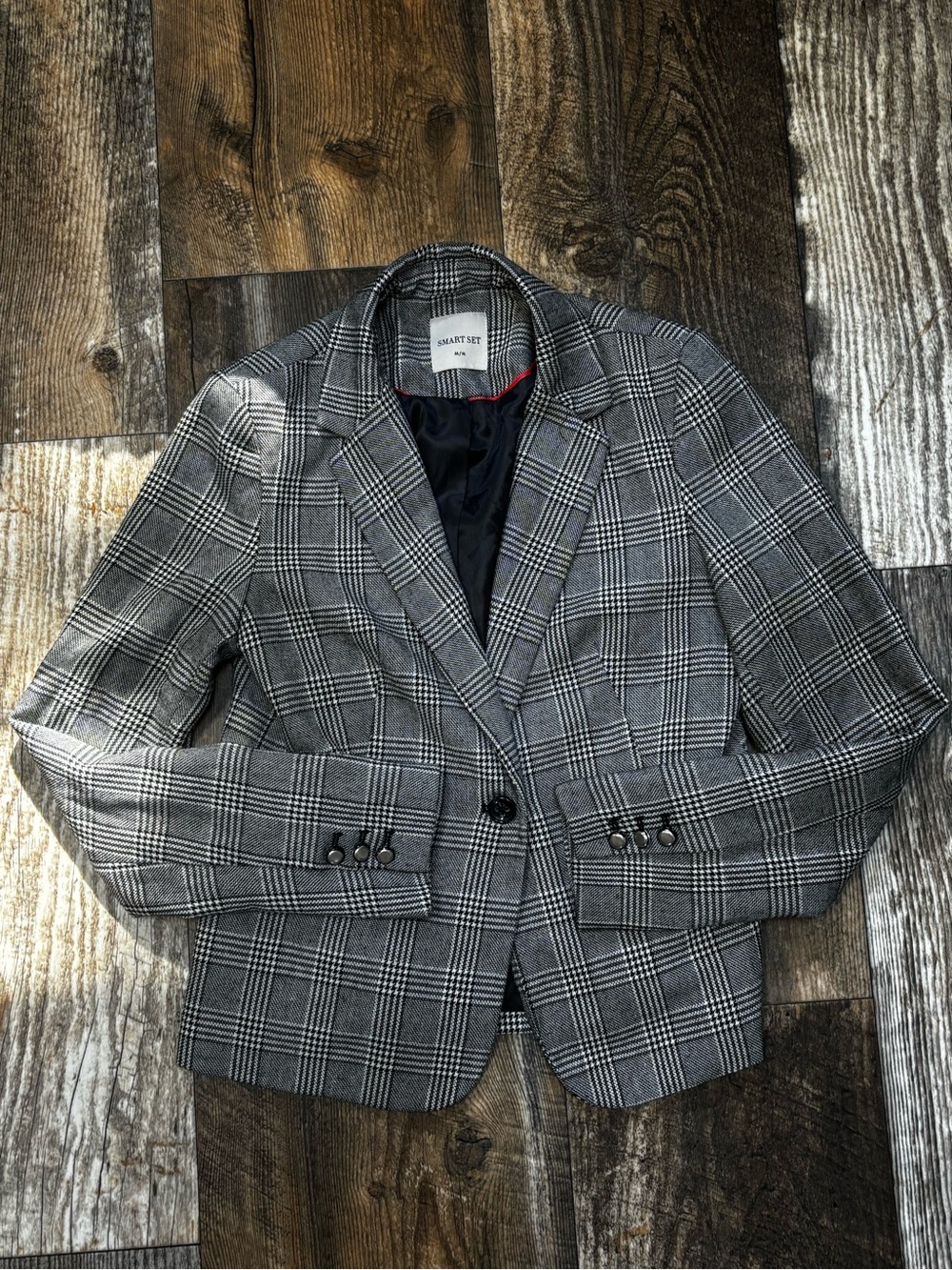 Smart Set Black & Gray Plaid Women's Blazer